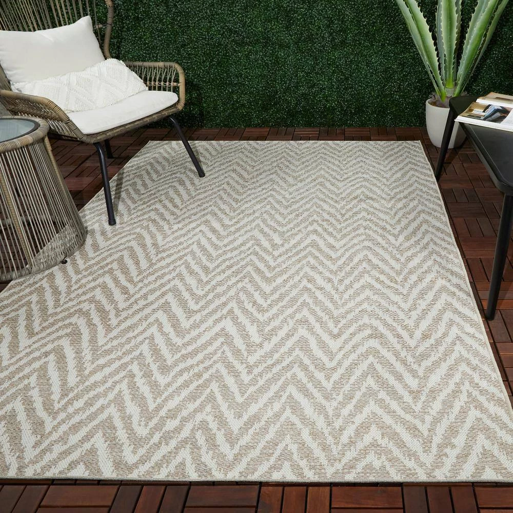 Marshall Beige 8 ft. x 10 ft. Chevron Indoor/Outdoor Area Rug by BALTA 4 Marshall Beige 8 ft. x 10 ft. Chevron Indoor/Outdoor Area Rug by BALTA - Image 2
