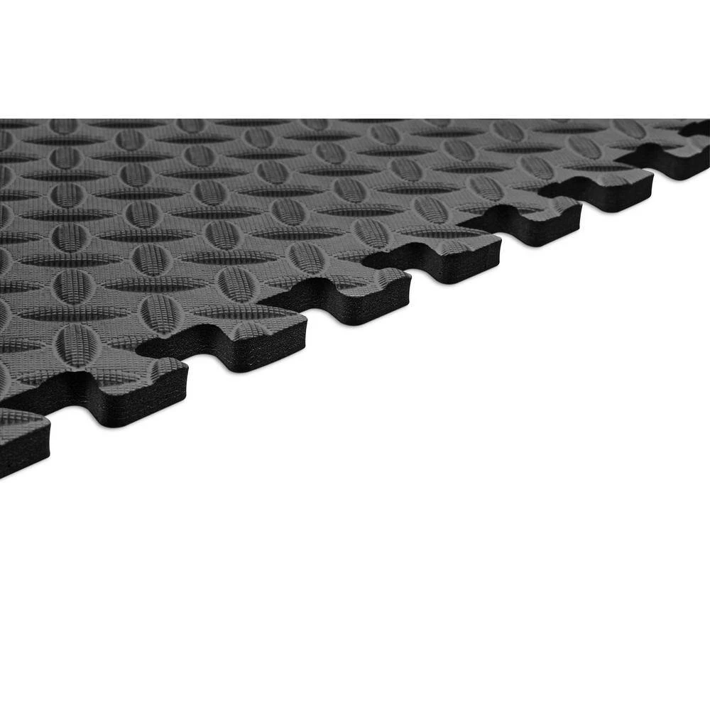 Black 24 in. x 24 in. EVA Foam Solid Color Diamond Plate Interlocking Tile (60-Tile) by Norsk 7 Black 24 in. x 24 in. EVA Foam Solid Color Diamond Plate Interlocking Tile (60-Tile) by Norsk - Image 5