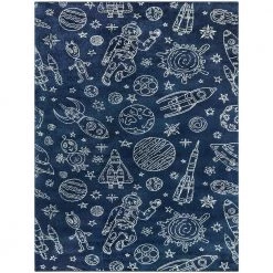Space Rockets Blue/White 5 ft. x 7 ft. Area Rug by BALTA
