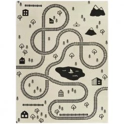 Train Town Cream 4 ft. x 6 ft. Kids Area Rug by BALTA