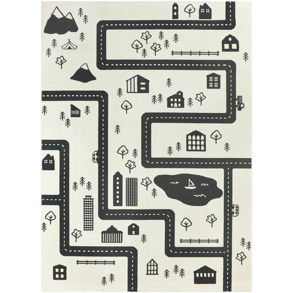Urban Adventure Road Ivory/Black 5 ft. x 7 ft. Area Rug by BALTA 3 Urban Adventure Road Ivory/Black 5 ft. x 7 ft. Area Rug by BALTA
