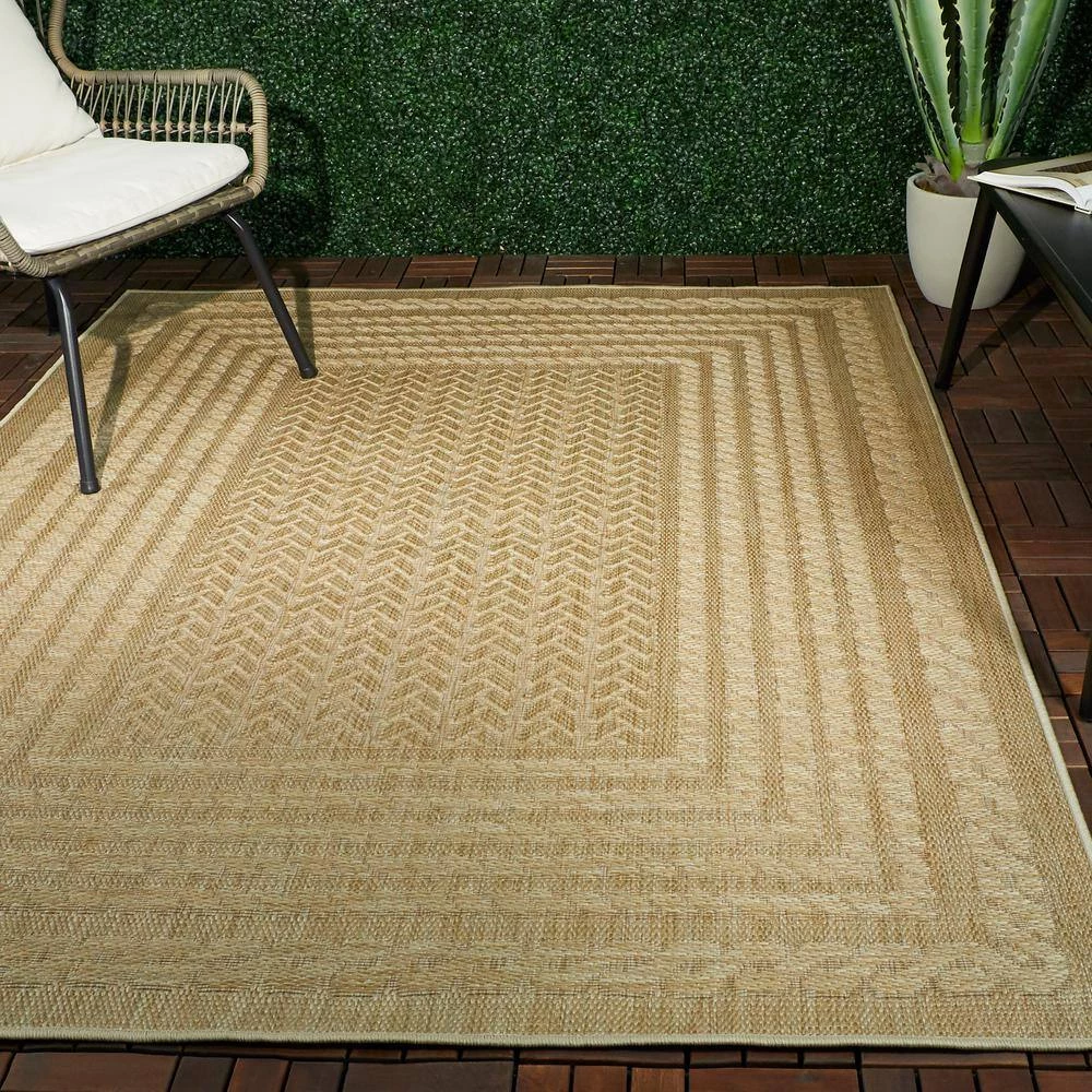 Wagner Tan 5 ft. x 7 ft. Flatweave Border Indoor/Outdoor Area Rug by BALTA 4 Wagner Tan 5 ft. x 7 ft. Flatweave Border Indoor/Outdoor Area Rug by BALTA - Image 2