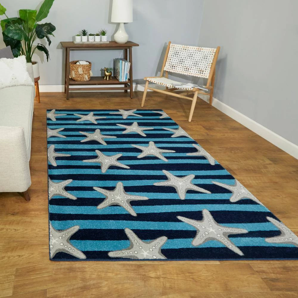 Sereia Starfish Print Striped Teal/Navy 8 ft. x 10 ft. Area Rug by BALTA 8 Sereia Starfish Print Striped Teal/Navy 8 ft. x 10 ft. Area Rug by BALTA - Image 6
