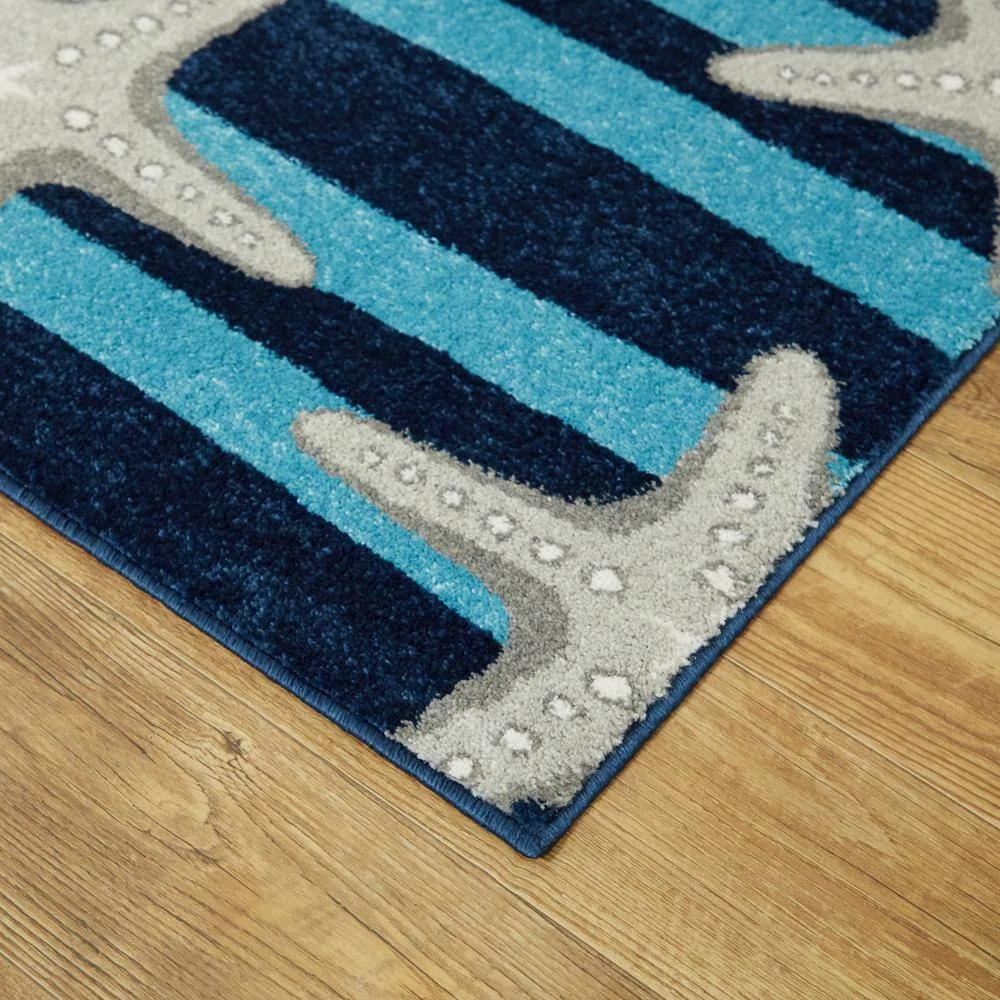 Sereia Starfish Print Striped Teal/Navy 8 ft. x 10 ft. Area Rug by BALTA 6 Sereia Starfish Print Striped Teal/Navy 8 ft. x 10 ft. Area Rug by BALTA - Image 4