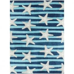 Sereia Starfish Print Striped Teal/Navy 8 ft. x 10 ft. Area Rug by BALTA