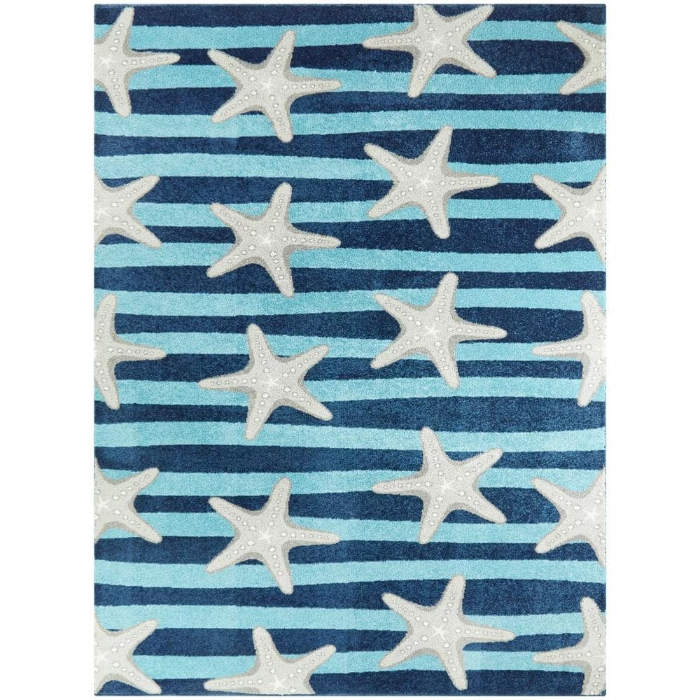 Sereia Starfish Print Striped Teal/Navy 8 ft. x 10 ft. Area Rug by BALTA 3 Sereia Starfish Print Striped Teal/Navy 8 ft. x 10 ft. Area Rug by BALTA