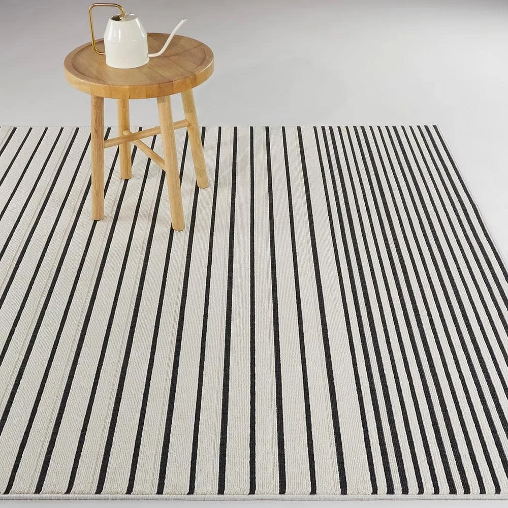 Letitia White 5 ft. 3 in. x 7 ft. Stripe Indoor/Outdoor Area Rug by BALTA 4 Letitia White 5 ft. 3 in. x 7 ft. Stripe Indoor/Outdoor Area Rug by BALTA - Image 2