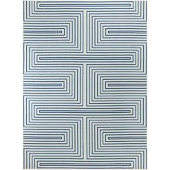 Paskal White/Blue 5 ft. x 7 ft. Geometric Striped Area Rug by BALTA