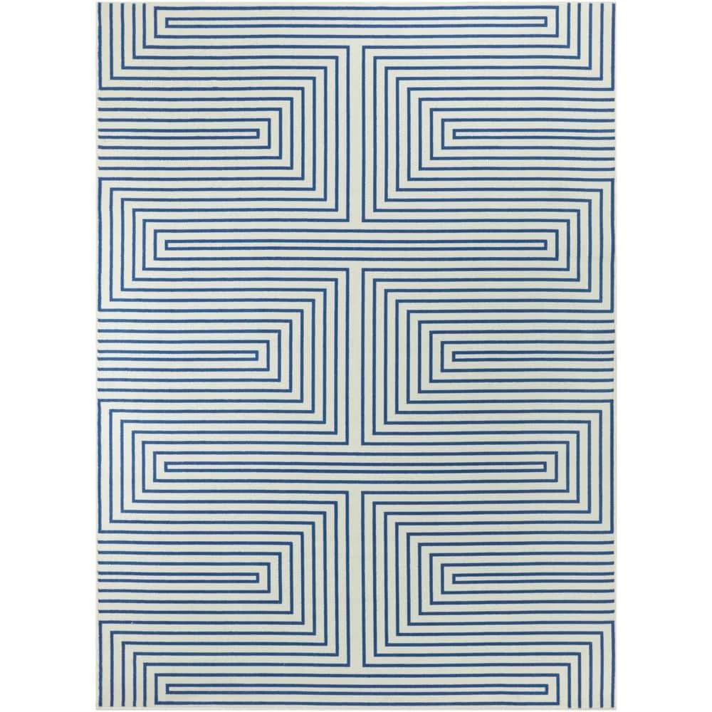 Paskal White/Blue 5 ft. x 7 ft. Geometric Striped Area Rug by BALTA 3 Paskal White/Blue 5 ft. x 7 ft. Geometric Striped Area Rug by BALTA