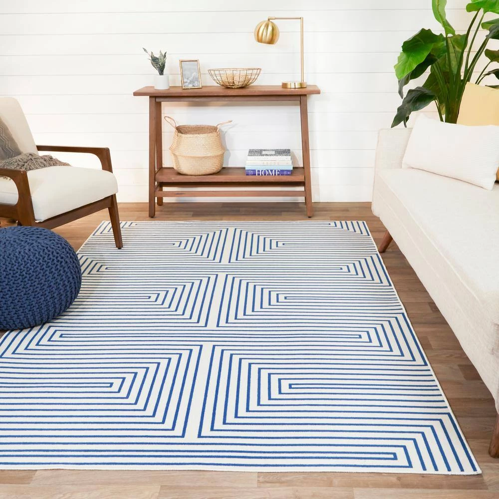 Paskal White/Blue 5 ft. x 7 ft. Geometric Striped Area Rug by BALTA 4 Paskal White/Blue 5 ft. x 7 ft. Geometric Striped Area Rug by BALTA - Image 2